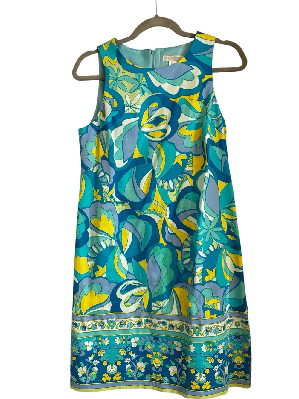 London Times Teal, Aqua, Yellow Floral Shift Dress
